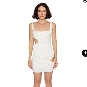 Danielle Guizio Linen Ruched Cutout White Dress